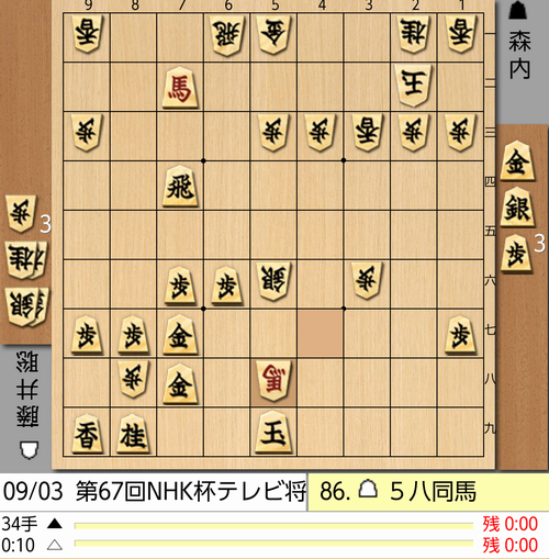 9月3日NHK杯86手目棋譜