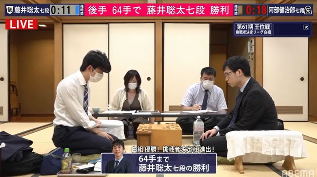 藤井聡太七段VS阿部健治郎七段※速報・結果【第61期王位戦】(2020/6/13)